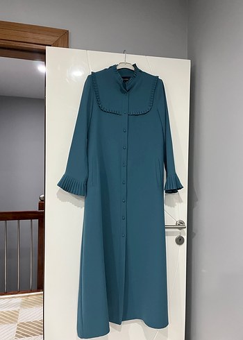 Mavi Uzun Kollu Fırfırlı Kadın Elbise - Görsel 4