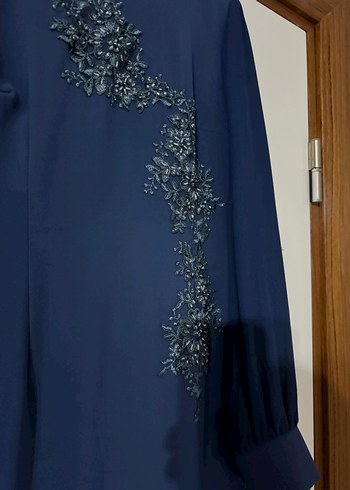 Boncuk İşlemeli Lacivert Uzun Kollu Elbise - Görsel 5