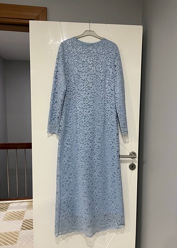 Uzun Kollu Mavi Dantel Kadın Elbise - Görsel 3