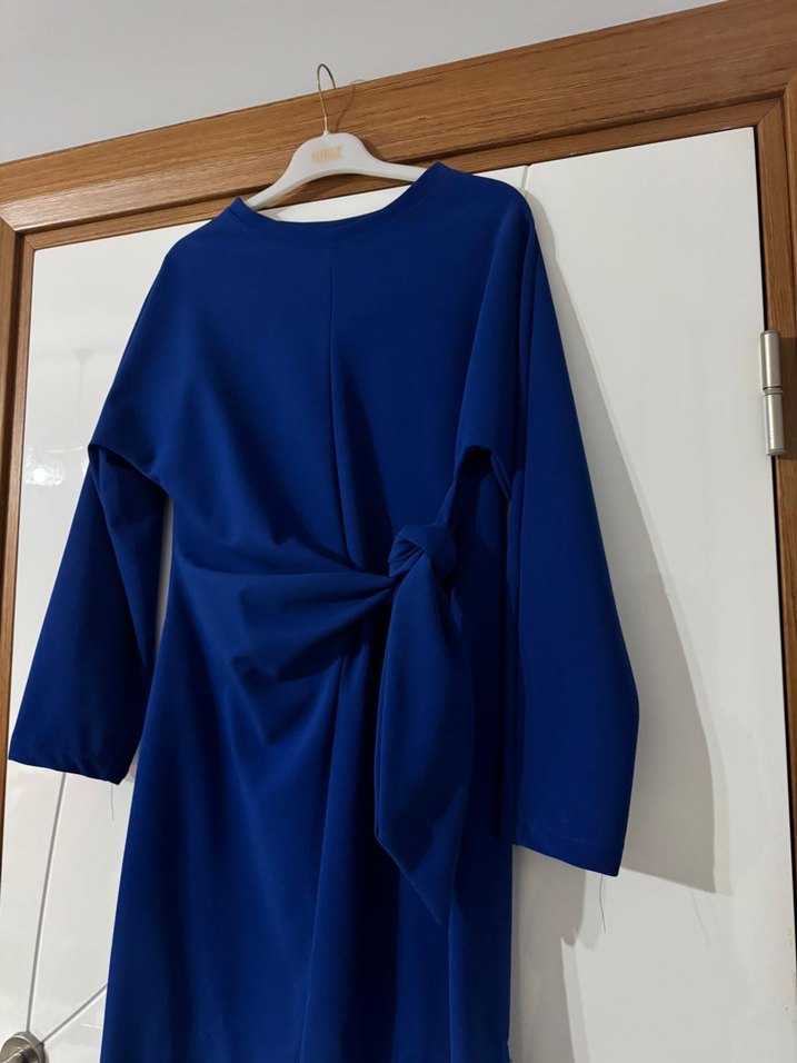 Kadın Mavi Uzun Drapeli Elbise - Görsel 4