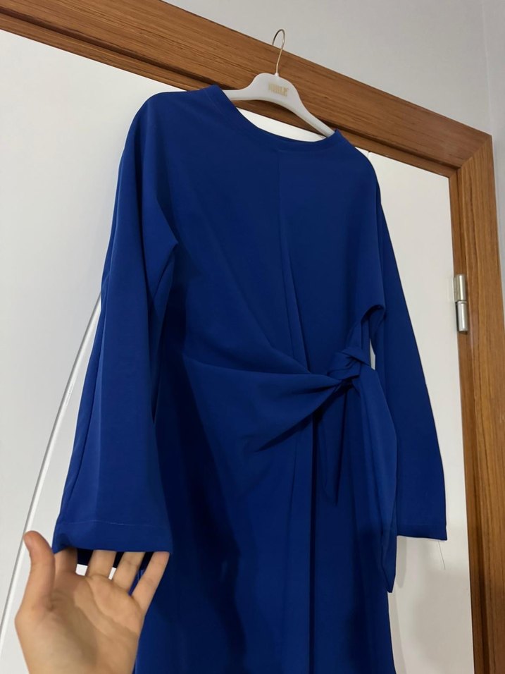 Kadın Mavi Uzun Drapeli Elbise - Görsel 2