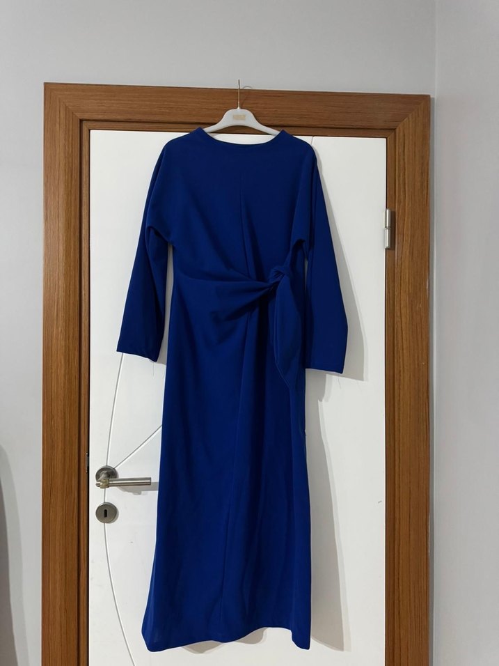 Kadın Mavi Uzun Drapeli Elbise - Görsel 3