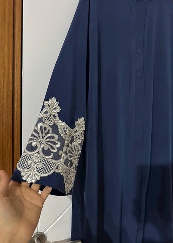 Dantel İşlemeli Lacivert Uzun Elbise - Görsel 6