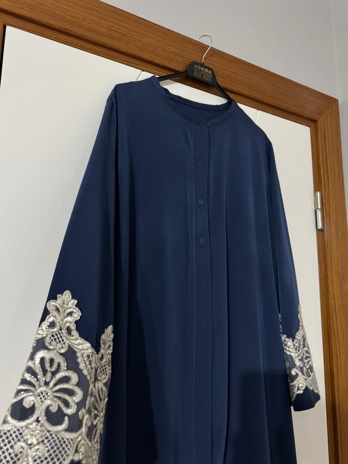 Dantel İşlemeli Lacivert Uzun Elbise - Görsel 5