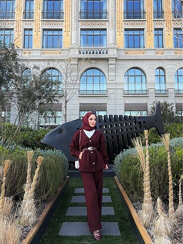 Bordo triko simli ikili takım