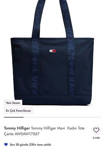 Tommy Hilfiger Mavi Kadın Tote Çanta