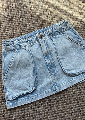 m Beden Mavi cepli Denim Etek