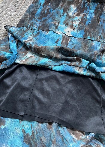 xl Beden mavi Renk Dökümlü Batik Desenli Uzun Mavi Etek