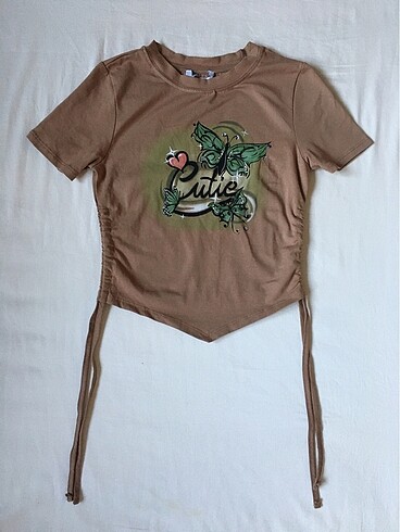Y2K Coquette cutie büzgülü crop