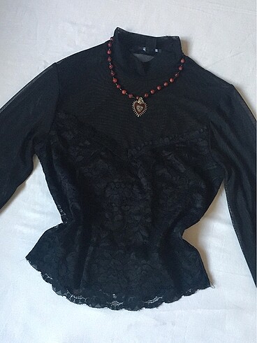 m Beden siyah Renk Gothic dantel bluz