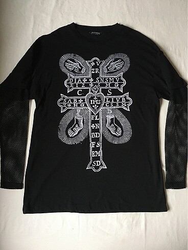 l Beden siyah Renk Disturbia Gothic kolları file oversize bluz