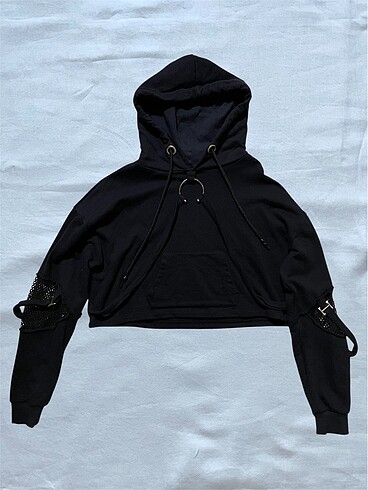 Gothic baskı file ve halka detay sweatshirt