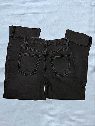 xs Beden Antrasit kısa wide leg jean kıvırılmış paça model
