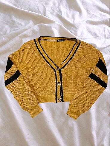 Sheinside Örgü crop hırka hardal renk