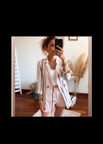 Pembe Çizgili Kadın Blazer