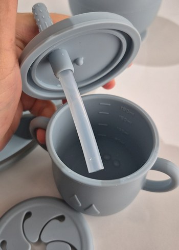 Gri Silikon Bebek Tabak, Çatal, Bıçak ve Bardak Seti - Görsel 4