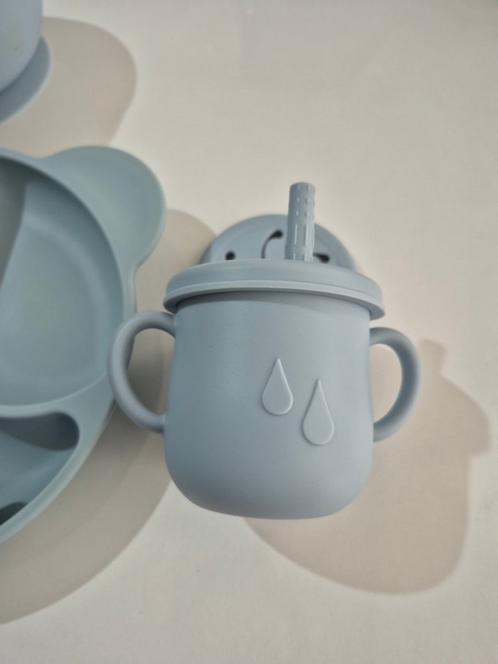 Gri Silikon Bebek Tabak, Çatal, Bıçak ve Bardak Seti - Görsel 2