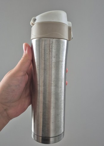 Bej Kapaklı Gri Çelik Termos - Görsel 2