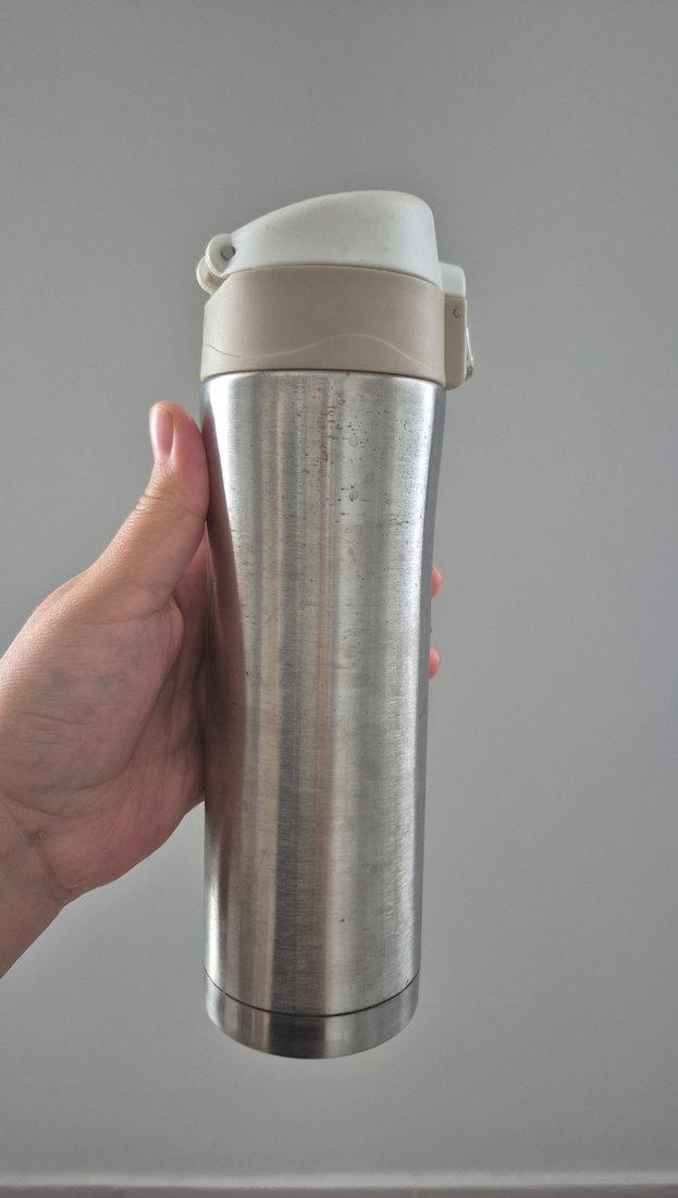 Bej Kapaklı Gri Çelik Termos - Görsel 2