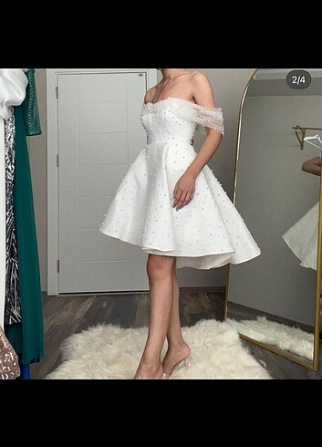 Diğer After party bride parti kına elbisesi mini gelinlik incili M bed