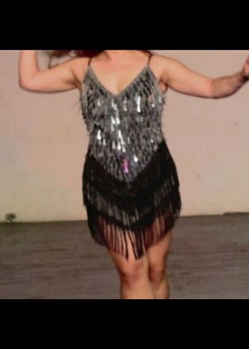 Gümüş pullu püsküllü after bride parti kına elbisesi S beden