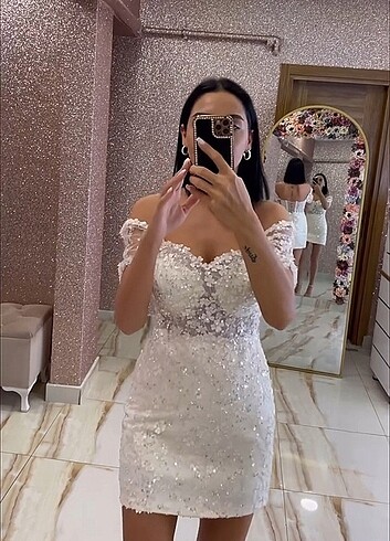 Beyaz after bride party kına elbisesi tasarım elbise S M beden