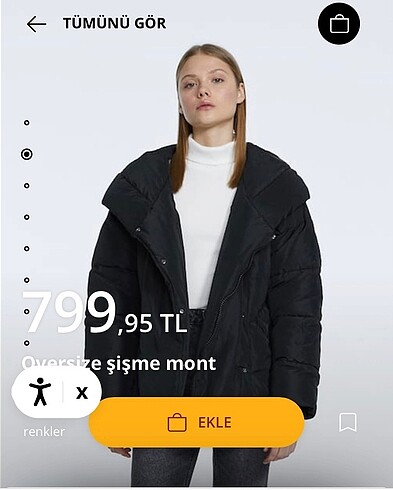 STRADİVARİUS oversize şişme mont