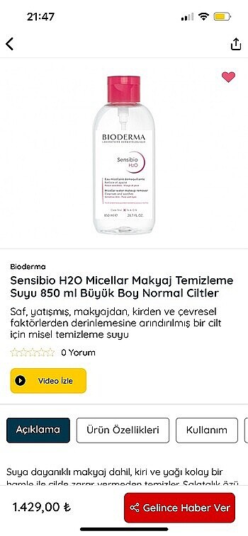 Bioderma sensibio h2O 850ml