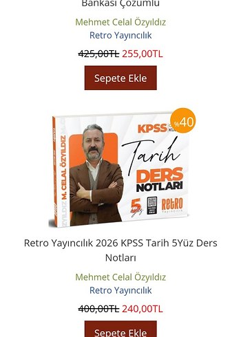 Retro Yayıncılık 2026 KPSS Tarih 5 Yüz Ders Notları