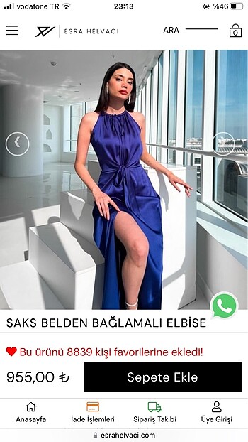ESRA HELVACI BELDEN BAĞLAMALI SAKS ELBİSE