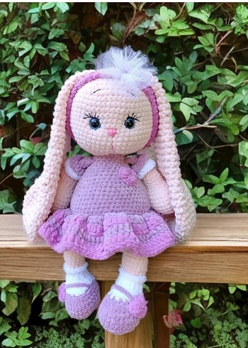 Pembe ve Mor El Örgüsü Tavşan Peluş Oyuncak