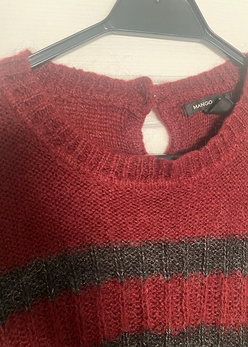 Kırmızı Siyah Çizgili mango Kadın Triko Kazak - Görsel 2