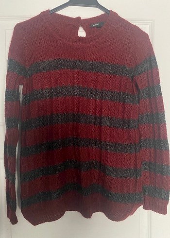 Kırmızı Siyah Çizgili mango Kadın Triko Kazak - Görsel 3