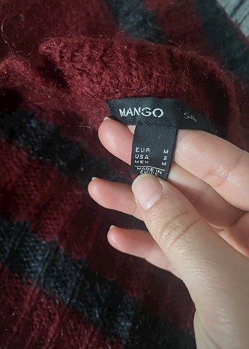 Kırmızı Siyah Çizgili mango Kadın Triko Kazak - Görsel 4