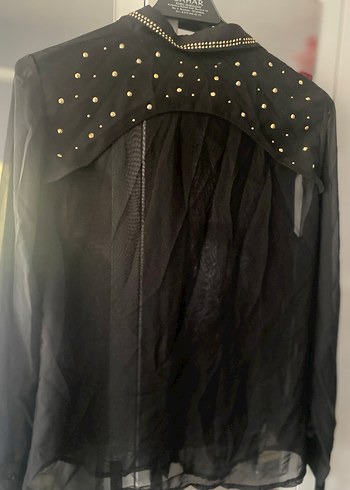 Siyah Düğmeli Uzun Kollu şifon Gömlek - Görsel 5