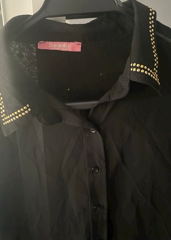 Siyah Düğmeli Uzun Kollu şifon Gömlek - Görsel 4