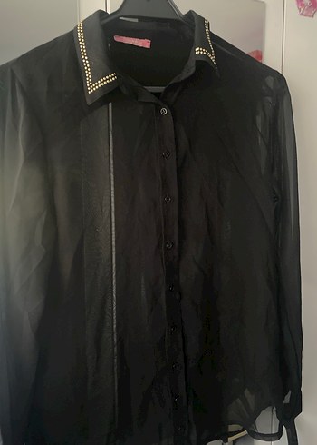 Siyah Düğmeli Uzun Kollu şifon Gömlek - Görsel 2