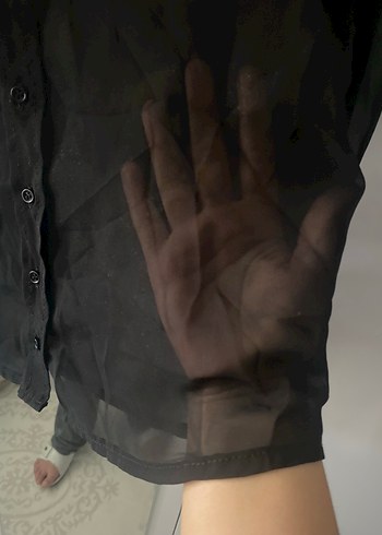 Siyah Düğmeli Uzun Kollu şifon Gömlek - Görsel 3