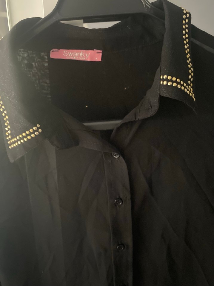 Siyah Düğmeli Uzun Kollu şifon Gömlek - Görsel 4