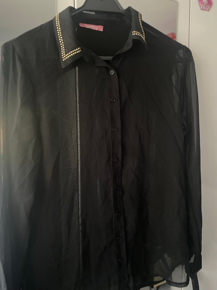 Siyah Düğmeli Uzun Kollu şifon Gömlek - Görsel 2