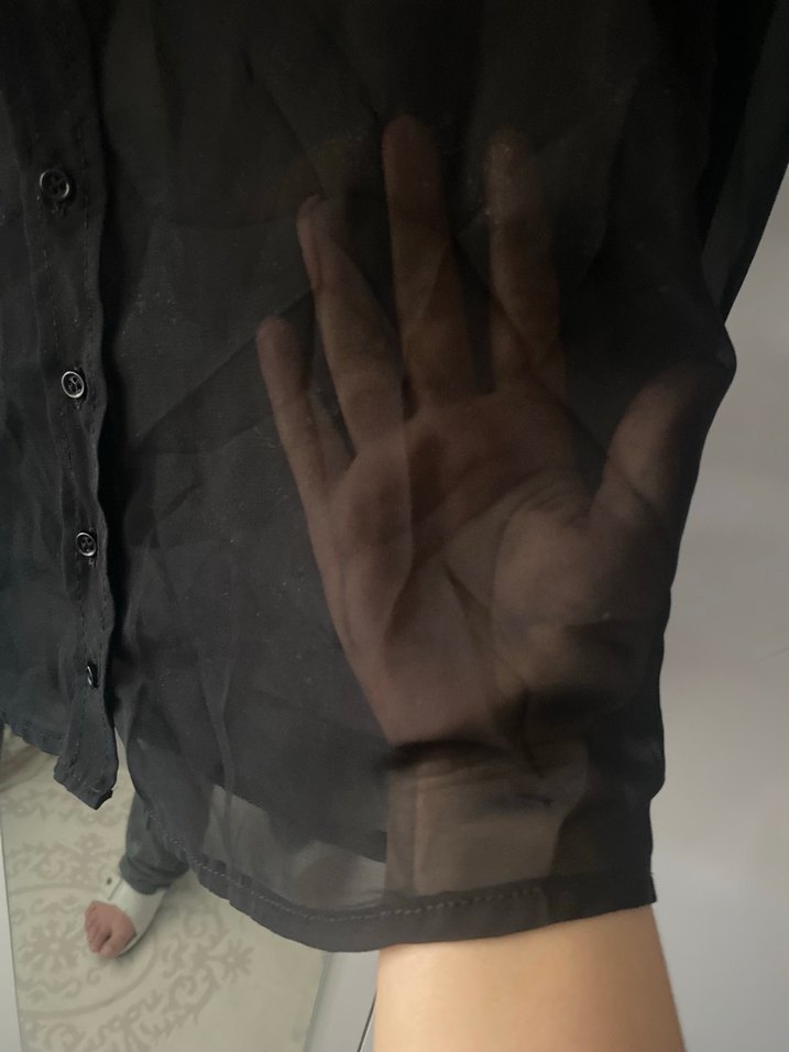 Siyah Düğmeli Uzun Kollu şifon Gömlek - Görsel 3