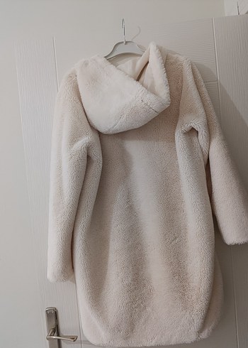 Kadın Beyaz Midi Rahat Kesim Kapüşonlu Bornoz - Görsel 4