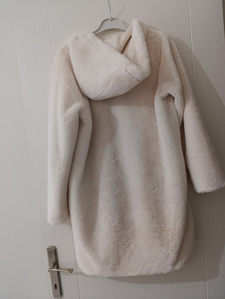 Kadın Beyaz Midi Rahat Kesim Kapüşonlu Bornoz - Görsel 2