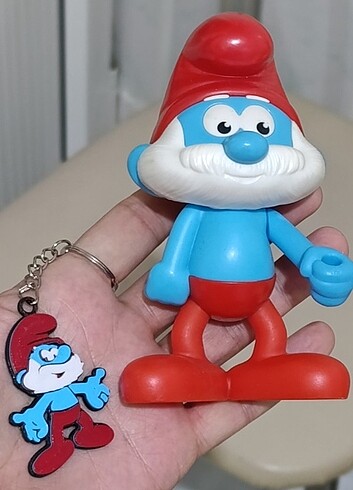 Büyük boy şirin Baba figür oyuncak ve anahtarlık set koleksiyon 