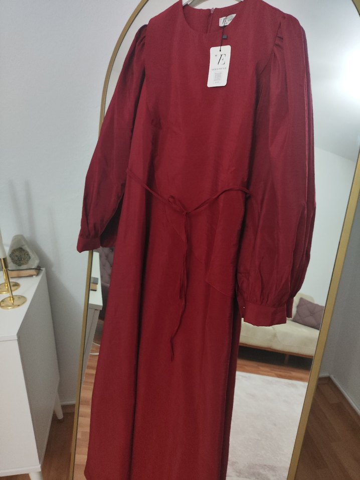 Bordo Uzun Kollu Kadın Elbise - Görsel 2