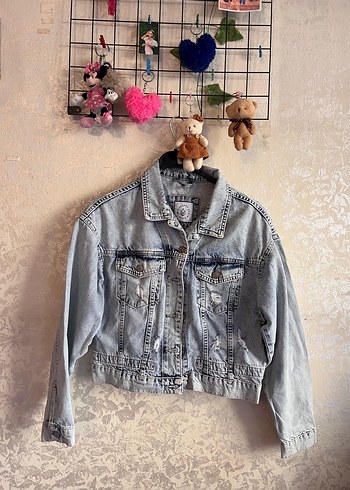 Düğmeli Gri Denim Kadın Ceket - Görsel 2