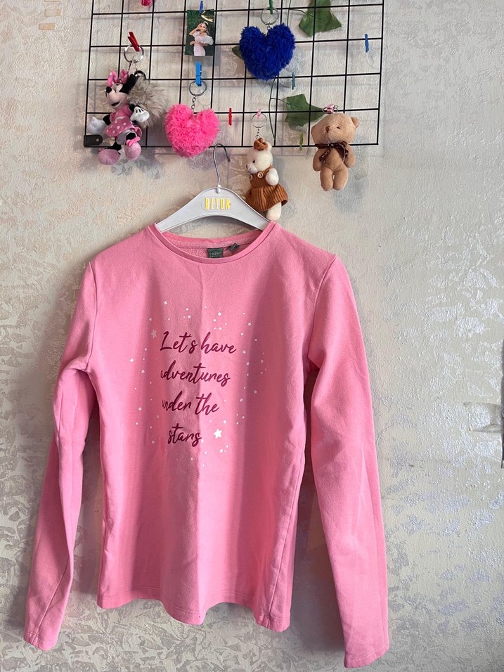 Kız Çocuk Pembe Uzun Kollu Tişört - Görsel 2