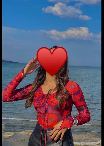 Kırmızı Bağcıklı Uzun Kollu Bohem Monokini