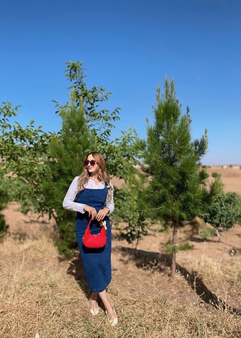 Zara Kadın Mavi Denim Midi Salopet