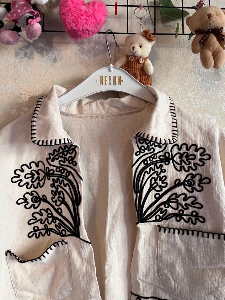 Nakışlı Beyaz Bohem Kadın Ceket - Görsel 2